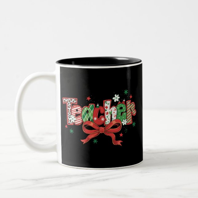 Caneca De Café Em Dois Tons Professor de Coquette Natal Crayon Feliz Natal (Esquerda)