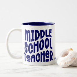 Caneca De Café Em Dois Tons Professor de Ensino Fundamental Tipografia Azul Es