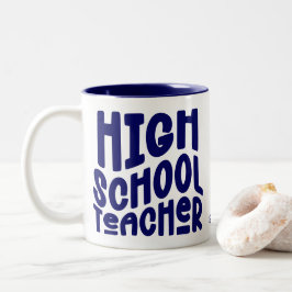 Caneca De Café Em Dois Tons Professor de Ensino Médio em Azul Escuro