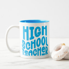 Caneca De Café Em Dois Tons Professor de Ensino Médio Texto Azul Claro