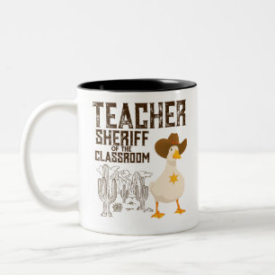 Caneca De Café Em Dois Tons Professor de volta à escola Cowboy Retro Goose Eng