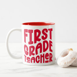 Caneca De Café Em Dois Tons Professor do Primeiro Ano Texto Vermelho