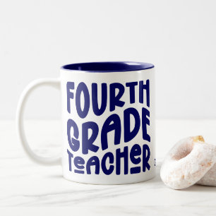 Caneca De Café Em Dois Tons Professor do Quarto Ano Texto Azul Escuro
