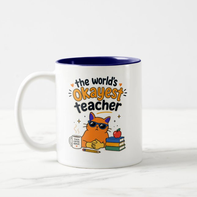 Caneca De Café Em Dois Tons Professor Gato Divertido (Esquerda)
