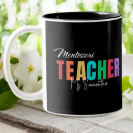 Caneca De Café Em Dois Tons Professor Montessori Colorido Personalizado