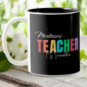 Caneca De Café Em Dois Tons Professor Montessori Colorido Personalizado
