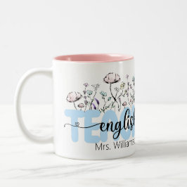 Caneca De Café Em Dois Tons Professor Personalizado de Inglês Whimsical Wildfl