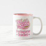 Caneca De Café Em Dois Tons Professor Português Presente (Mundos Melhor)<br><div class="desc">Dar a um colega de trabalho, membro da família ou amigo um presente de professor do World Best Português com logotipo de estilo desportivo, rosa e bronzeado. Faz uma ideia de presente de excelente para um professor português.</div>