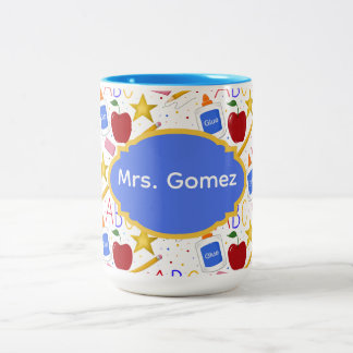 Caneca De Café Em Dois Tons Professor Sala de Aula Maçã Lápis Cola ABC Borrac