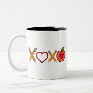 Caneca De Café Em Dois Tons Professor XOXO Dia dos Namorados Lápis e Maçã