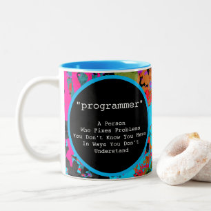 Caneca De Café Em Dois Tons Programador Coder Colorida Splatter Abstrato Art