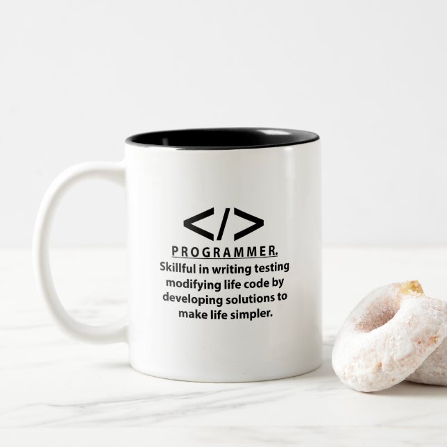 Caneca De Café Em Dois Tons Programador Desenvolvedor de Código Programador (Com Donut)