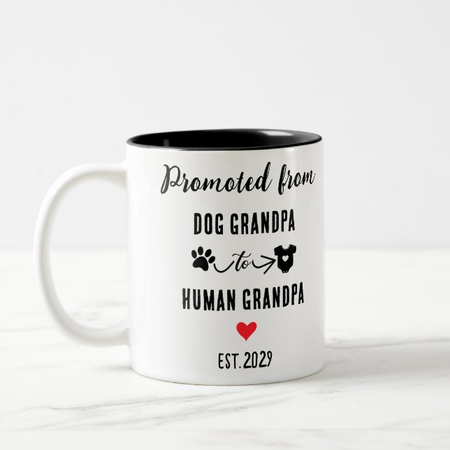 Caneca De Café Em Dois Tons Promovido De Avô De Cão Para Avô Humano (Esquerda)