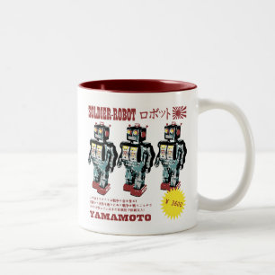 Caneca De Café Em Dois Tons Propaganda japonesa retro do robô do brinquedo