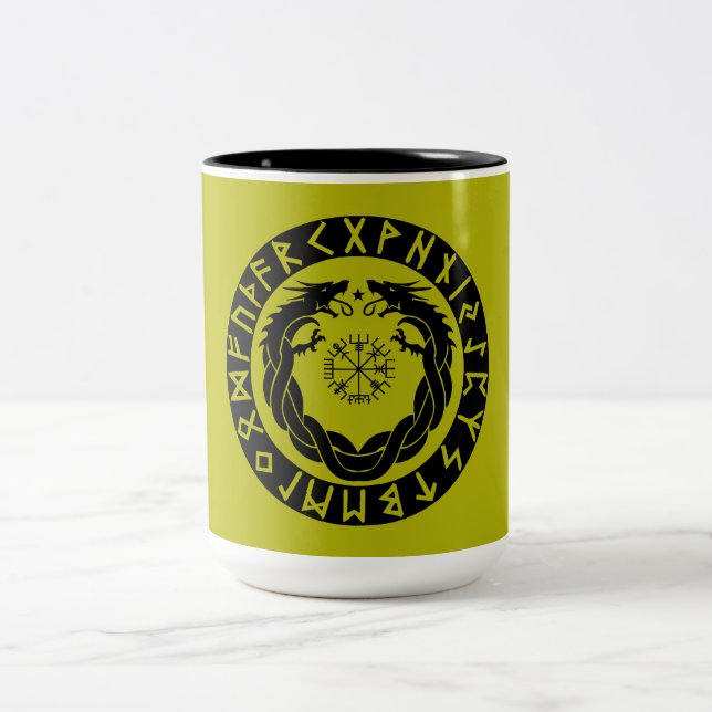 Caneca De Café Em Dois Tons Proteção de Runa Viking Dragão (Centro)