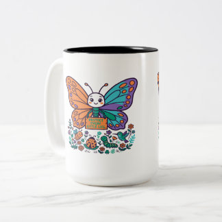 Caneca De Café Em Dois Tons Proteger Todas as Pequenas Vidas Borboleta Fofa Na