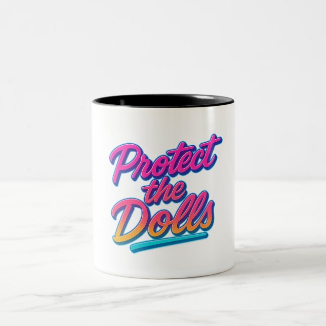 Caneca De Café Em Dois Tons Proteja as Bonecas Arte Neon Retro (Centro)