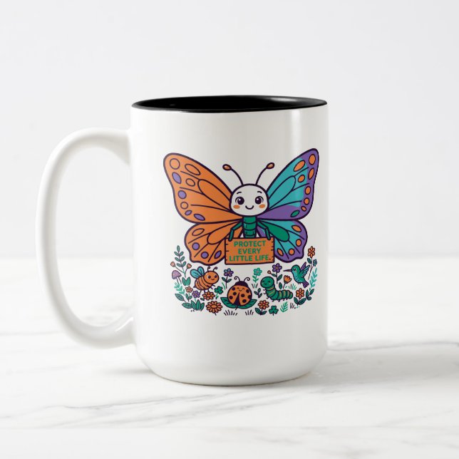 Caneca De Café Em Dois Tons Proteja Cada Pequena Vida Borboleta (Esquerda)