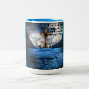Caneca De Café Em Dois Tons Prove e veja que o Senhor é bom. Salmo 34:8.azul