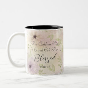 Caneca De Café Em Dois Tons Proverbs 31:28 Bíblia Verse Christian Woman Floral