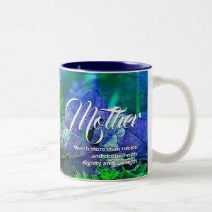 Caneca De Café Em Dois Tons PROVERBS 31 Dia de as mães Cristão Floral Azul