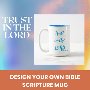 Caneca De Café Em Dois Tons Proverbs 3:5 Confiança no Lord Blue Christian Mug