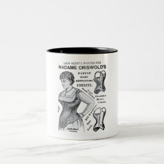 CANECA DE CAFÉ EM DOIS TONS PUBLICIDADE DE CORSET DE MADAME GRISWOLD DE 1886