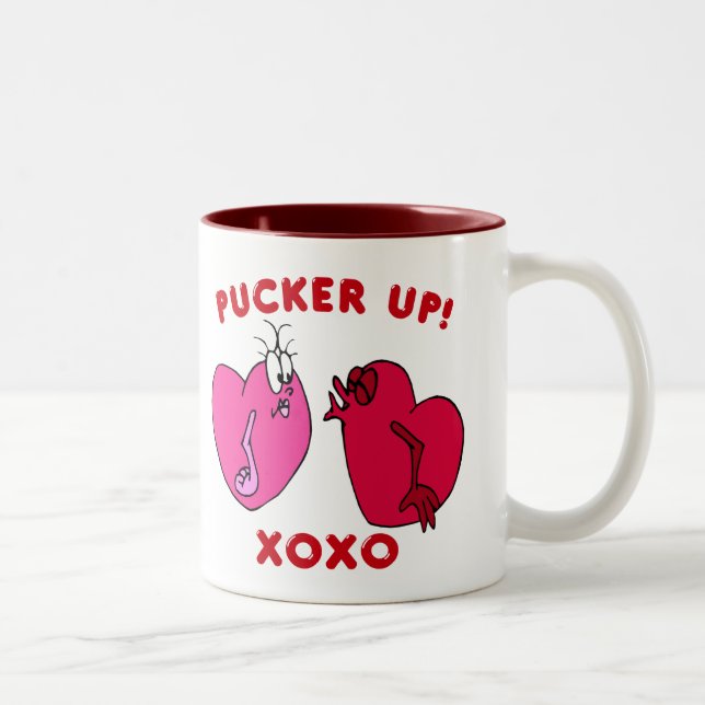 Caneca De Café Em Dois Tons Pucker up Namorados Hearts Mug (Direita)