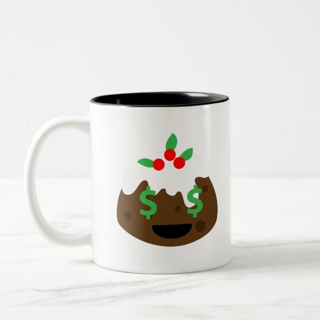 Caneca De Café Em Dois Tons pudim de natal com olhos de dinheiro (Esquerda)
