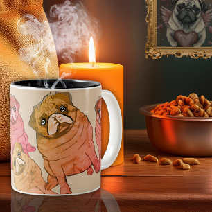 Caneca De Café Em Dois Tons Pug de Aquarela