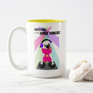 Caneca De Café Em Dois Tons Pug DJ: A festa está na casa esta noite