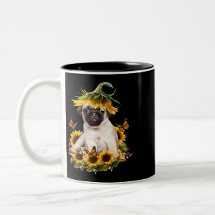 Caneca De Café Em Dois Tons Pug Dog Sunflower Butterfly Cachorro Dons Para Sob