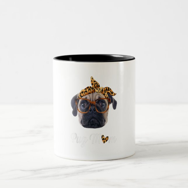 Caneca De Café Em Dois Tons Pug Mamãe Leopard Imprime Cachorros Amam Presente  (Centro)