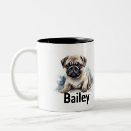 Caneca De Café Em Dois Tons Pug Watercolor Mug