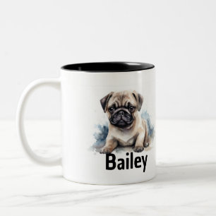 Caneca De Café Em Dois Tons Pug Watercolor Mug