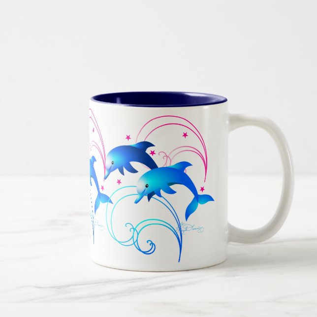 Caneca De Café Em Dois Tons Pulando golfinhos (Direita)