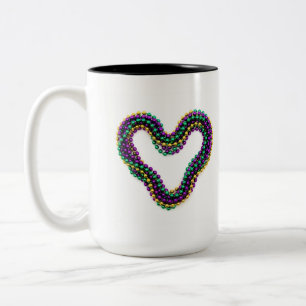 Caneca De Café Em Dois Tons Pulseiras de Coração de Mardi Gras Roxo Dourado Ve