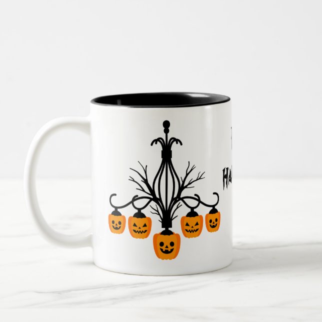 Caneca De Café Em Dois Tons Pumpkin chandelier Halloween (Esquerda)
