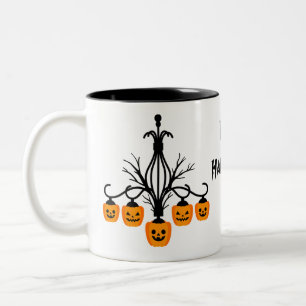 Caneca De Café Em Dois Tons Pumpkin chandelier Halloween gótico