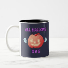Caneca De Café Em Dois Tons Pumpkin e Fantasmas do Halloween