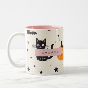 Caneca De Café Em Dois Tons Pumpkin Preto de Gato Preto de Queda Personalizada