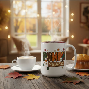 Caneca De Café Em Dois Tons Pumpkin Season Rustic Fall Cozy Ação de Graças