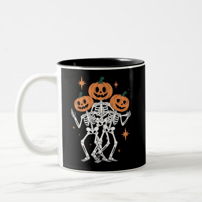 Caneca De Café Em Dois Tons Pumpkin Skeleton Halloween Pumpkin Spooky (Esquerda)