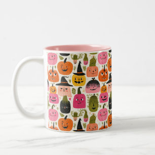 Caneca De Café Em Dois Tons Pumpkin Whimsical Pumpkin Padrão Colorido