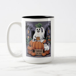 Caneca De Café Em Dois Tons Pumpkins For Sale & Caffeine Ghost & Cat V2