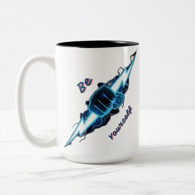 Caneca De Café Em Dois Tons Punho Poderoso Agarrando Relâmpago - "Seja Você Me (Esquerda)