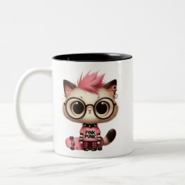 Caneca De Café Em Dois Tons Punk Rock Cat com skate | Gatinho Rebelde Custa