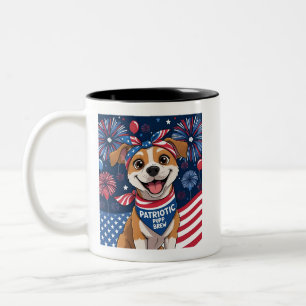 Caneca De Café Em Dois Tons Pup Patriótico Breve Mug - Cartoon Divertido - Ame