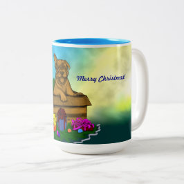 Caneca De Café Em Dois Tons Puppy em uma caixa, Merry Xmas