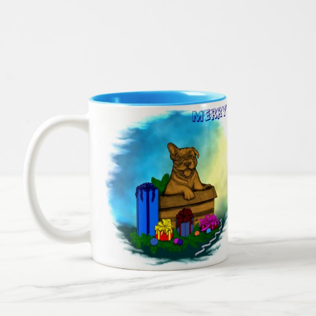 Caneca De Café Em Dois Tons Puppy em uma caixa, Merry Xmas (Esquerda)